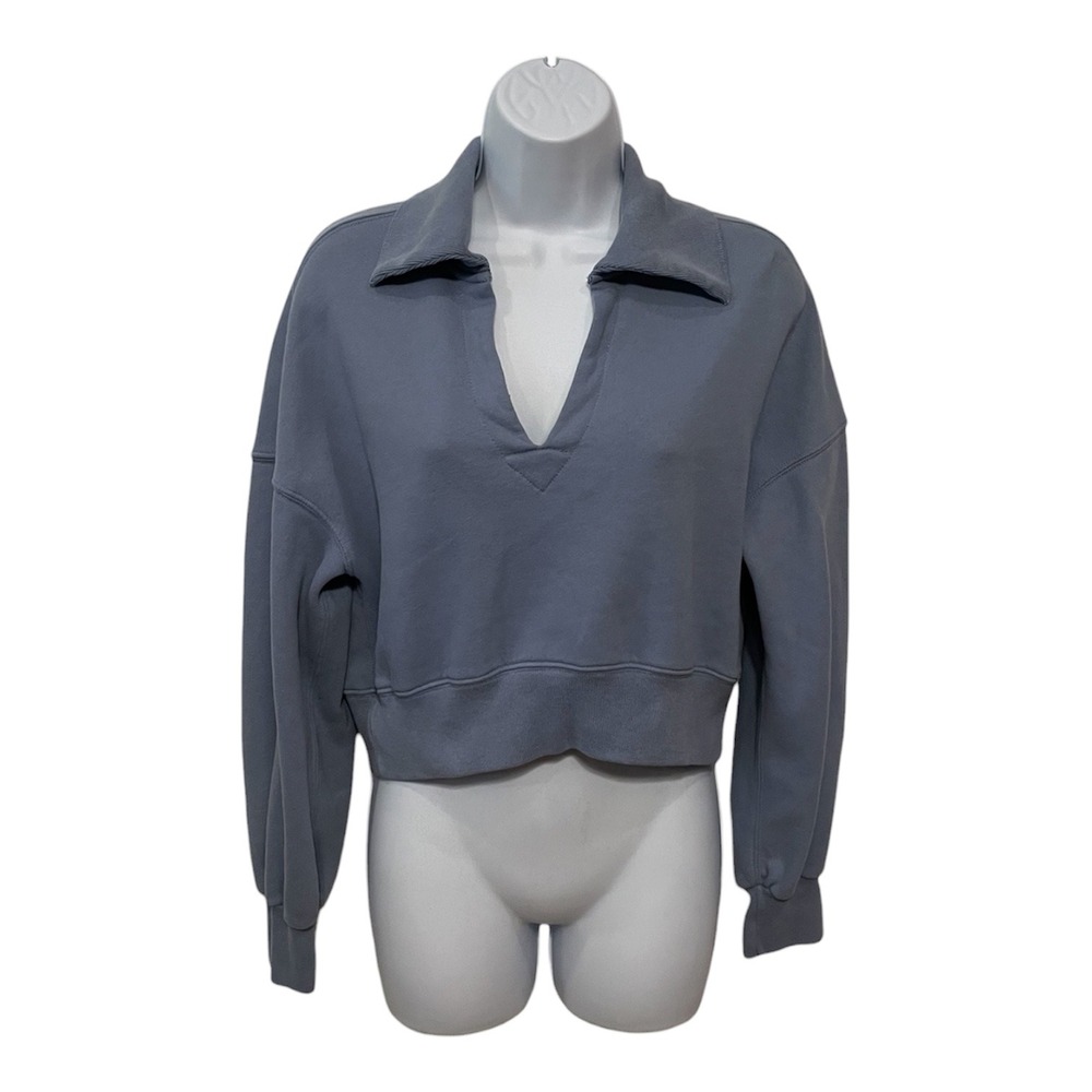 Abercrombie & Fitch Soft A&F Collection Blue Gray V-Neck Polo Sweatshirt Small